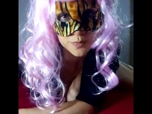 Teasing my big tits with my pink wig and