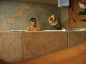Womans massage becomes 3way with two bi